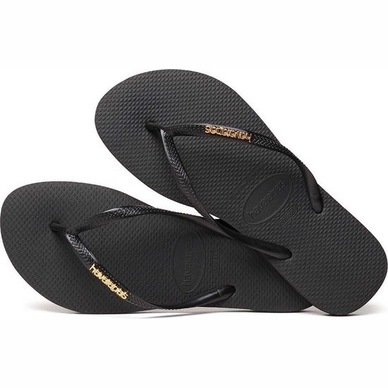 Flip Flops Havaianas Slim Logo Black Gold Damen Fashionschuh